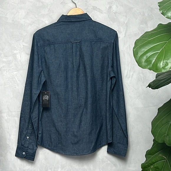 Vince Camuto Men Classic Fit Chambray Long Sleeves Casual Shirt, Navy. Size S - Picture 6 of 9
